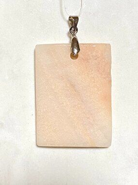 Natural Peachy Banded Agate Pendant, Large Genuine Gemstone Geometric Pendant
